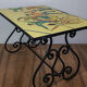 Wrought iron coffee table porcelain tray painted with a vintage Provencal scene 60s/70s