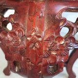 Carved wooden side table, red marble top embedded