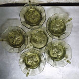 Set of 6 Art Deco cups in khaki glass