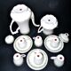 Vintage Limoges coffee service with pink and green floral decoration, coffee pot, sugar bowl, and 6 cups.