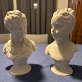 Pair of busts of Louise and Alexandre Brongniart after Houdon in biscuit porcelain made by Tharaud in Limoges height 31cms in very good condition