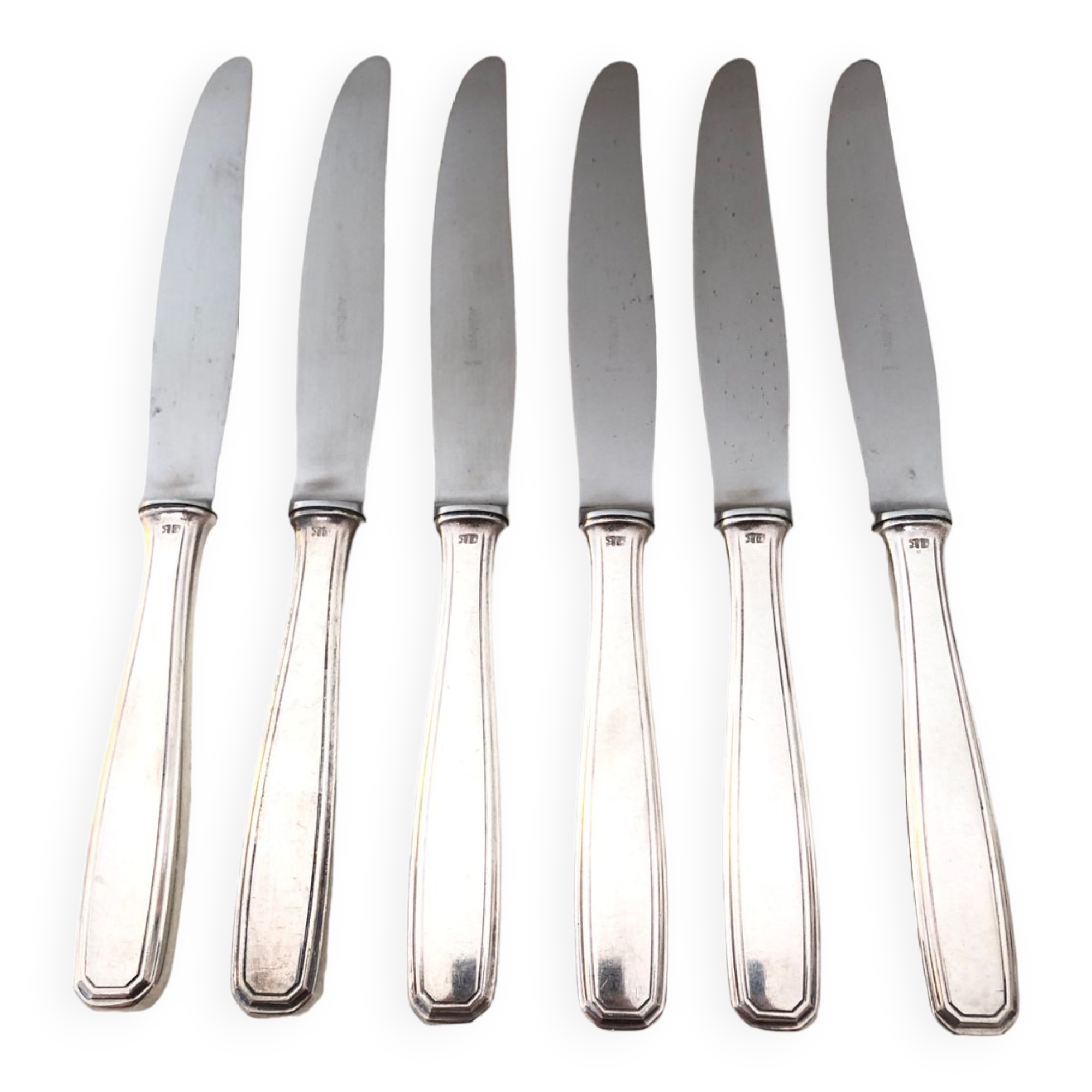 Set of 6 silver metal knives 1930