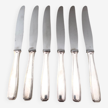Set of 6 silver metal knives 1930