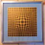 Ancien tableau vintage signé Vasarely Vega JG années 60