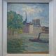Painting "View of the Seine with tugboat" Paris signed circa 1950