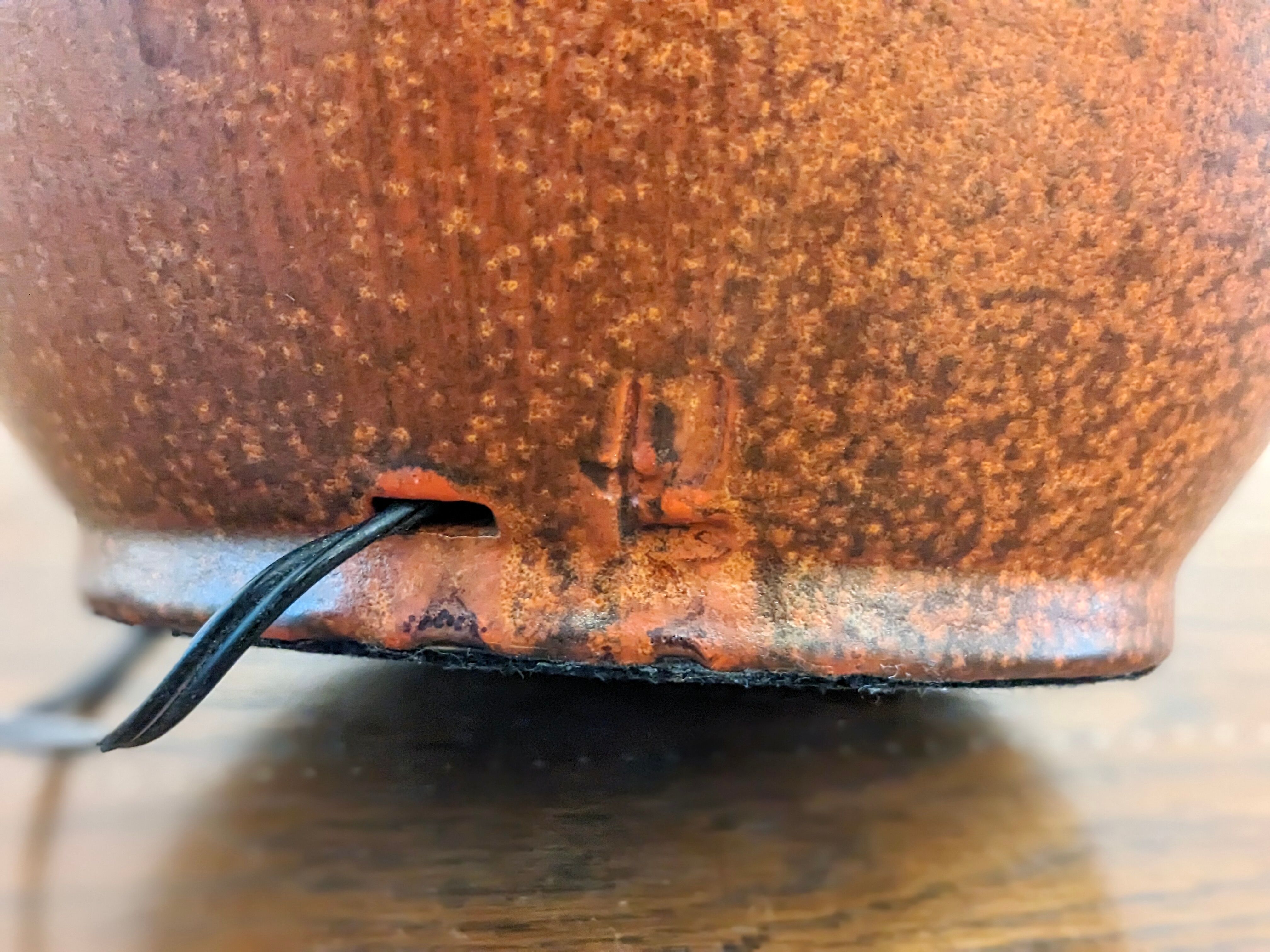 Red ceramic lamp by Jacques Ligner