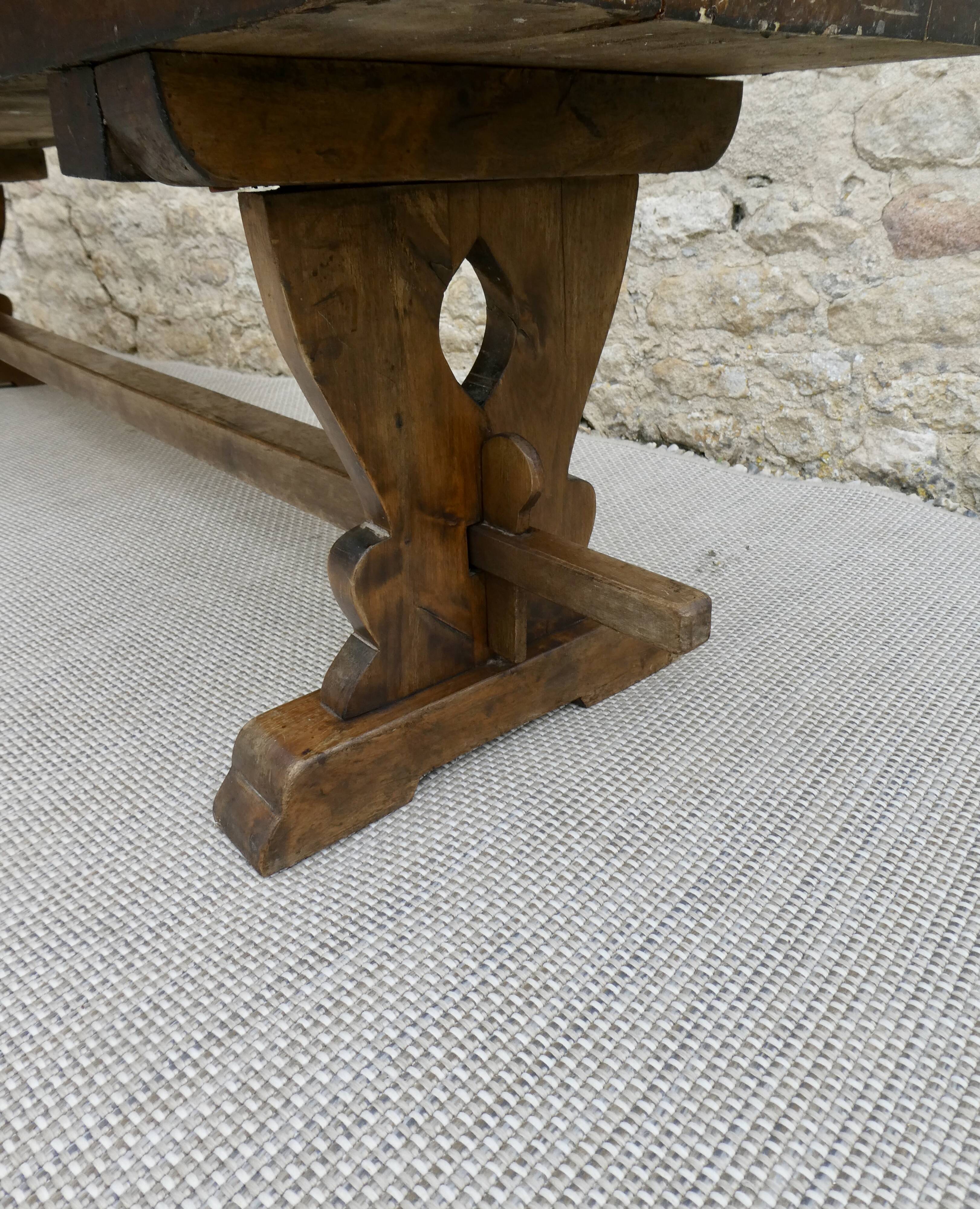 Ancient solid wooden monastery bench, 180 cm length