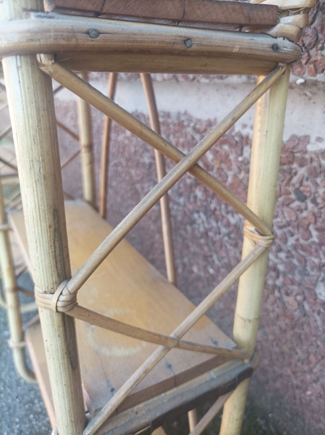 Pair of wall shelves vintage in rattan bamboo wicker