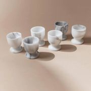 Vintage Marble Egg Cups Set of 6 in Grey and White Marble – Handcarved, Mid-Century Italy Tableware