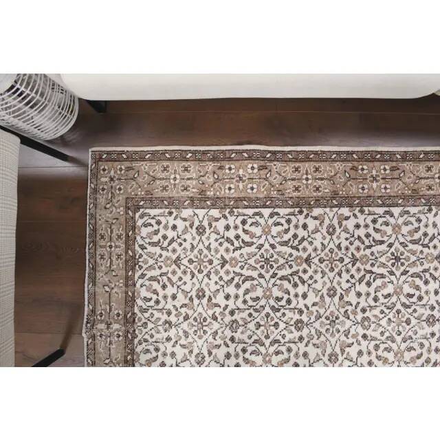 Vintage Turkish Oushak Handmade Wool Cotton White Area Rug 119x202