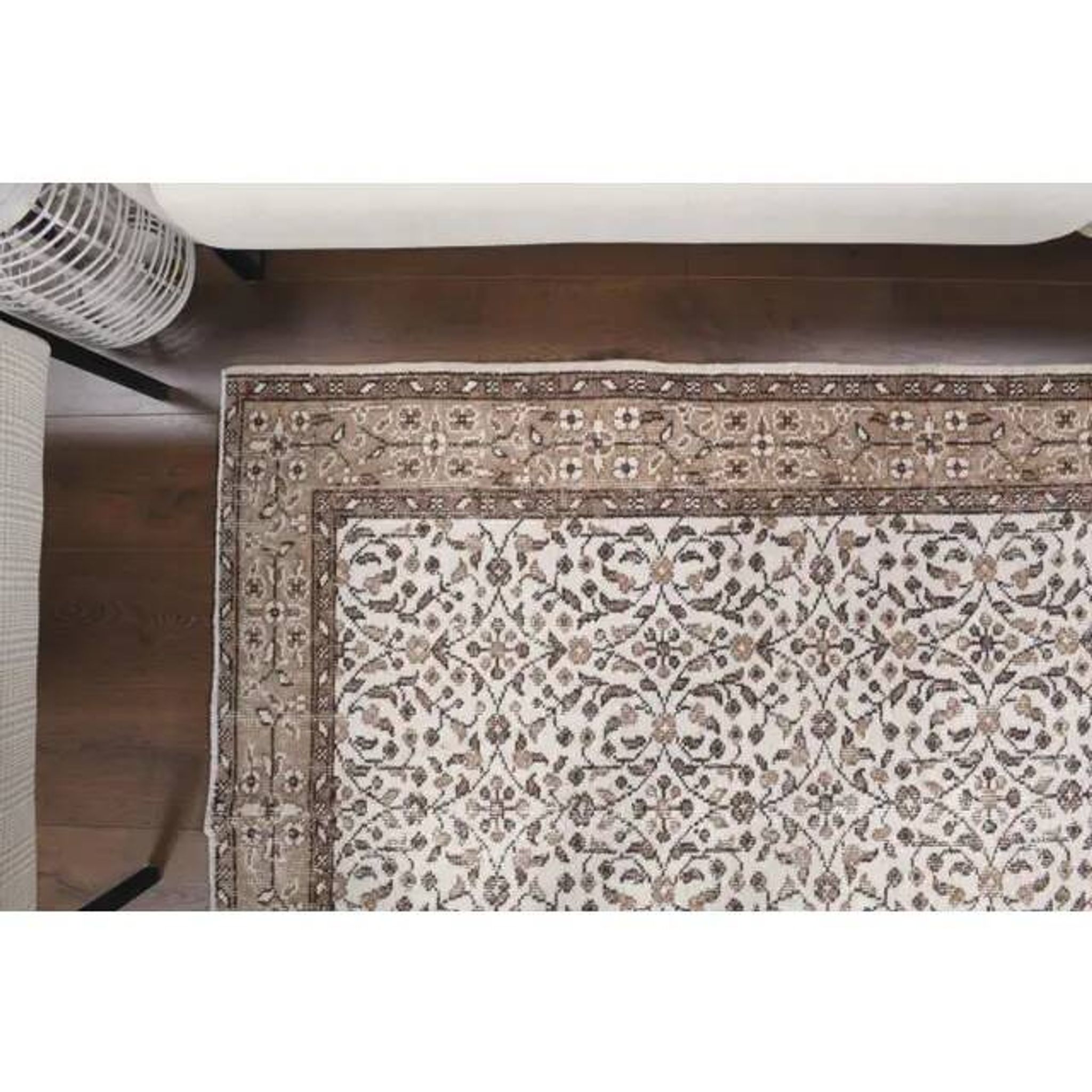 Vintage Turkish Oushak Handmade Wool Cotton White Area Rug 119x202