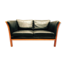Black leather sofa 2 seater "Scandinavian design".
