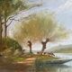 HST painting "Landscape along the water with cows" signed Paul Nicolet (20th century)