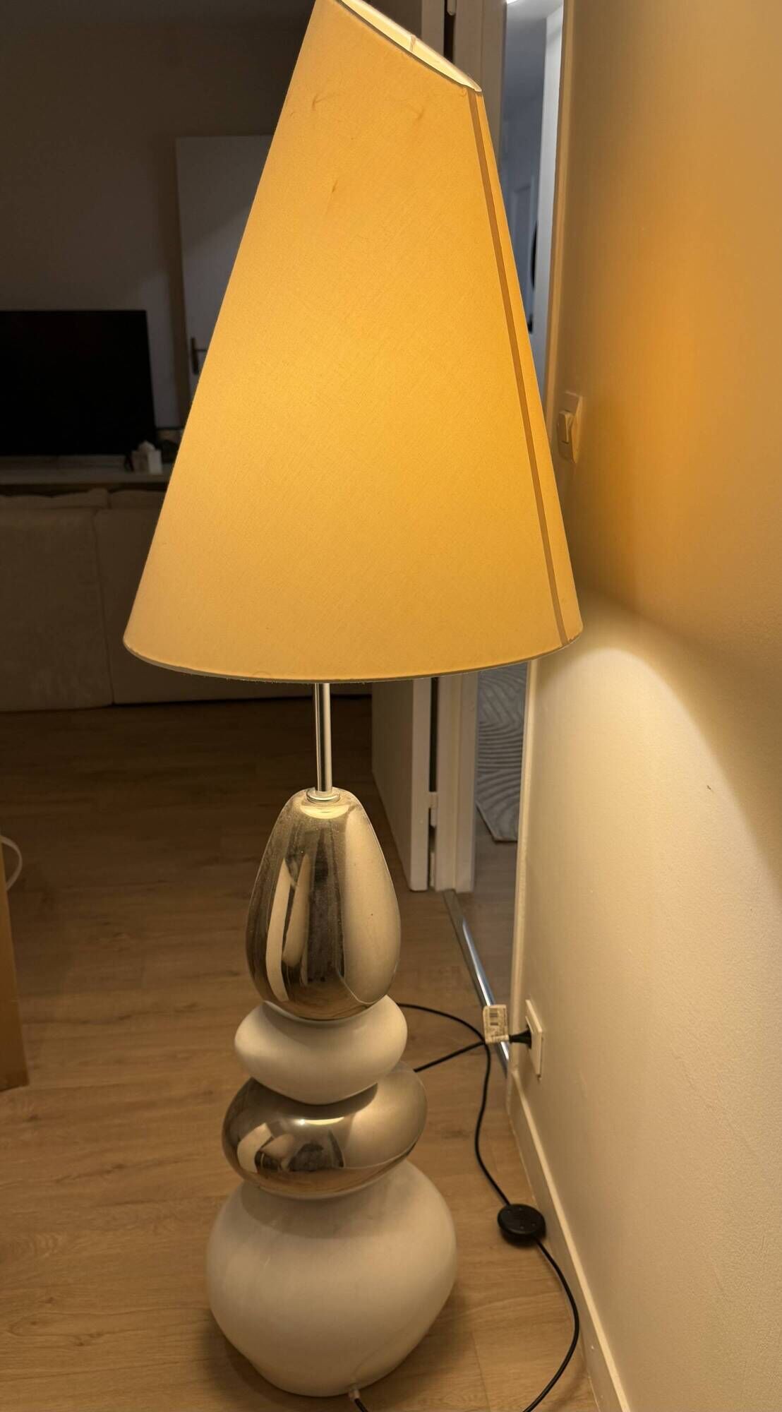 Contemporary design floor lamp in opaline glass and chrome metal