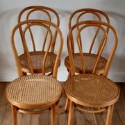 Set of 4 bistro chairs in turned wood and cannage rattan 50s