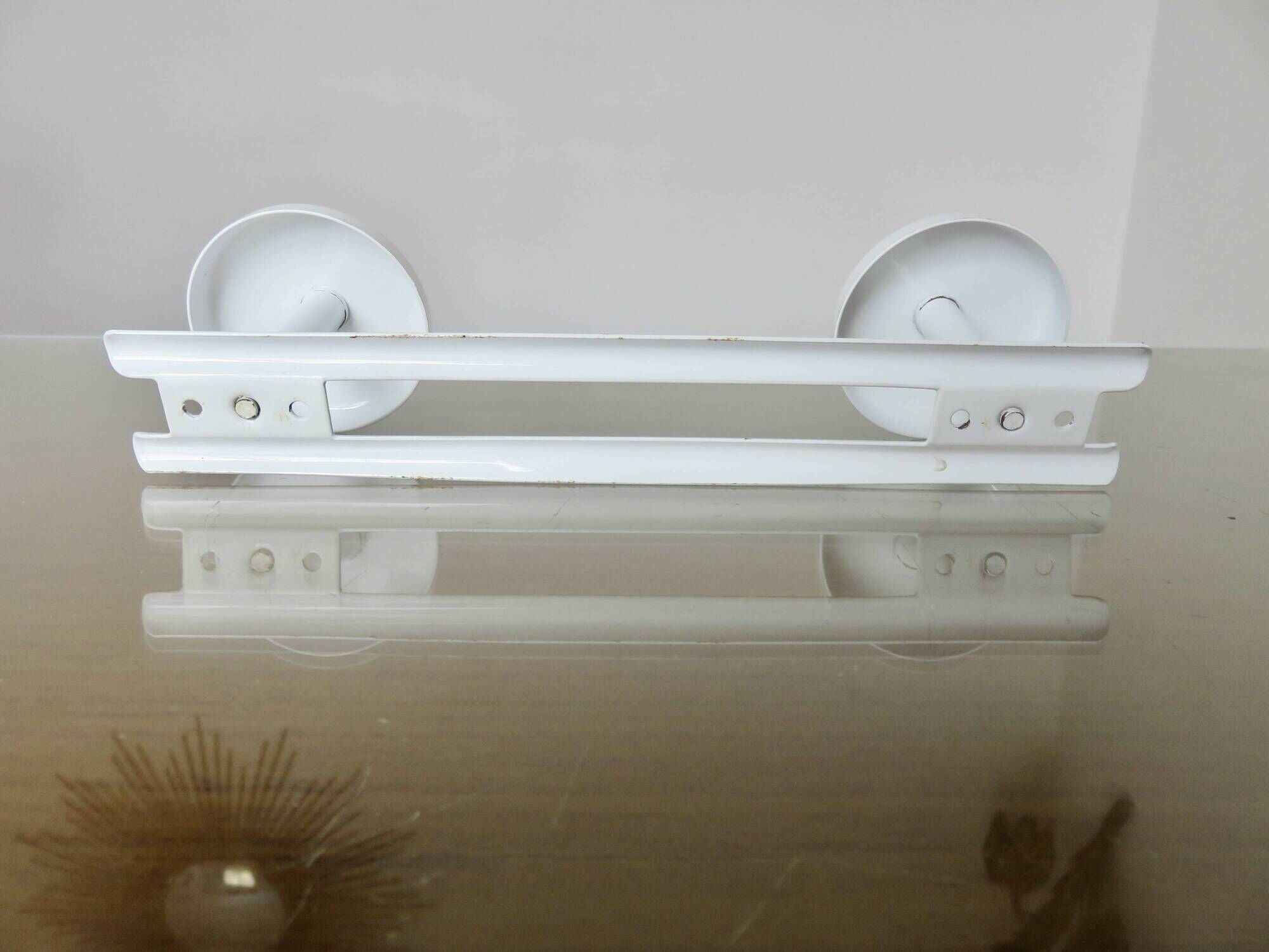White lacquered metal coat rack with 2 hooks from the 70s