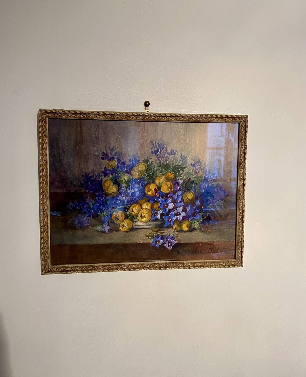 Old painting, still life with flowers, signed Marie Piat (1880-1977)
