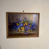 Old painting, still life with flowers, signed Marie Piat (1880-1977)
