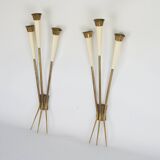 Mid-Century pair of large brass sconces attributable to Stilnovo. Italy 195