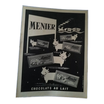 Une publicité papier chocolat Meunier issue d'une revue d'époque