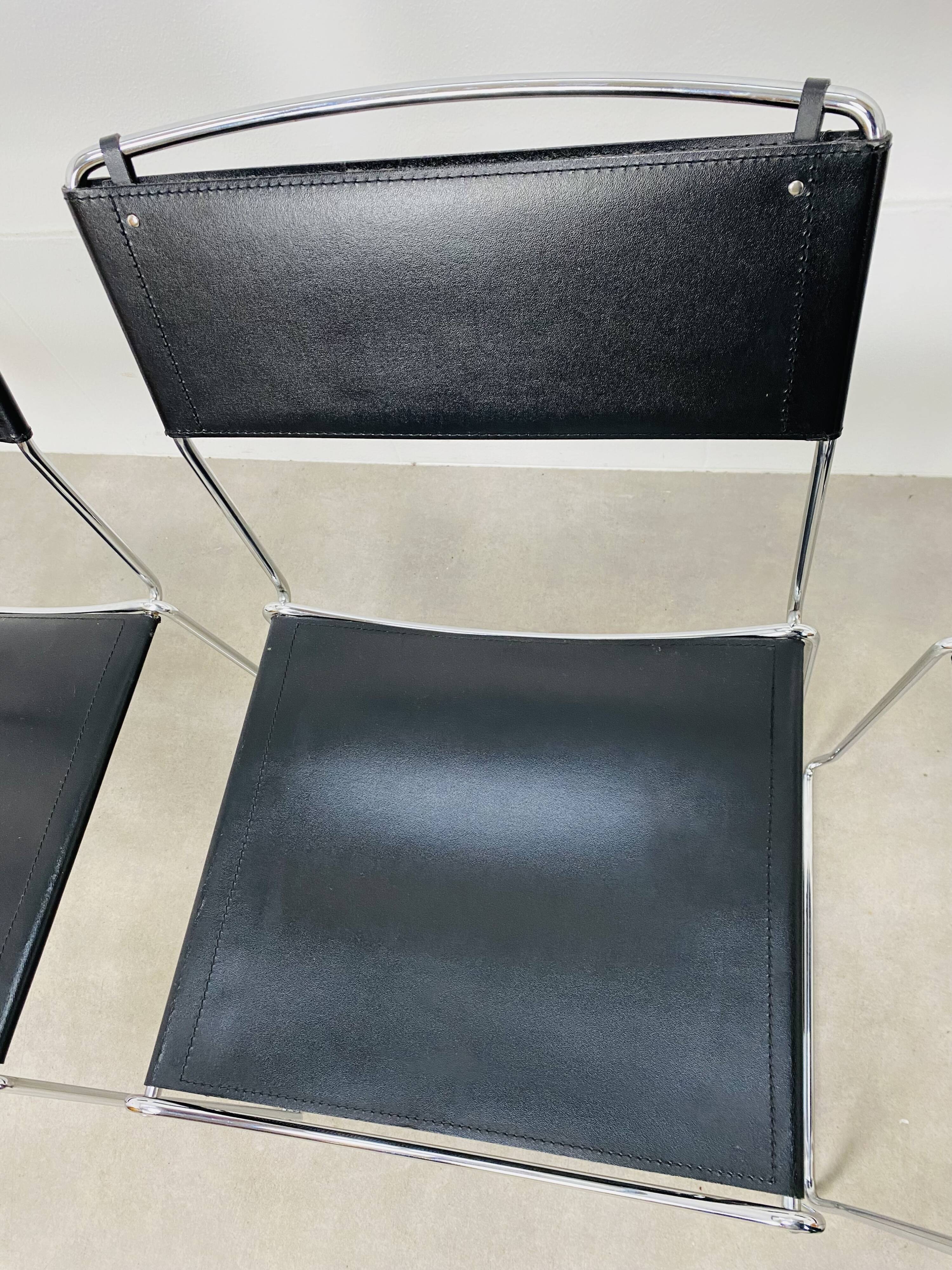 4 chairs Spaghetti Giandomenico Belotti black leather for Alias