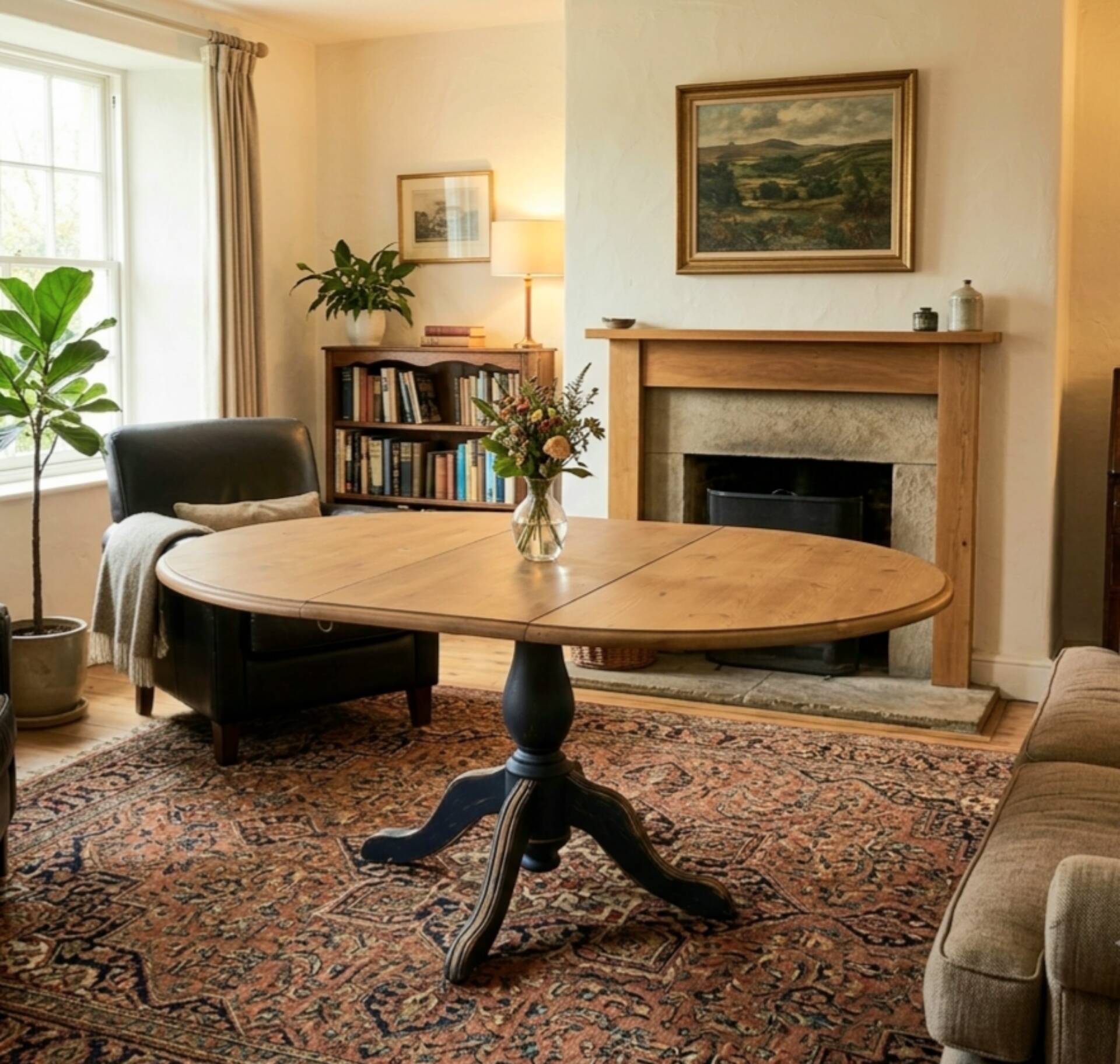 Extendable round table with central leg – Chic country spirit