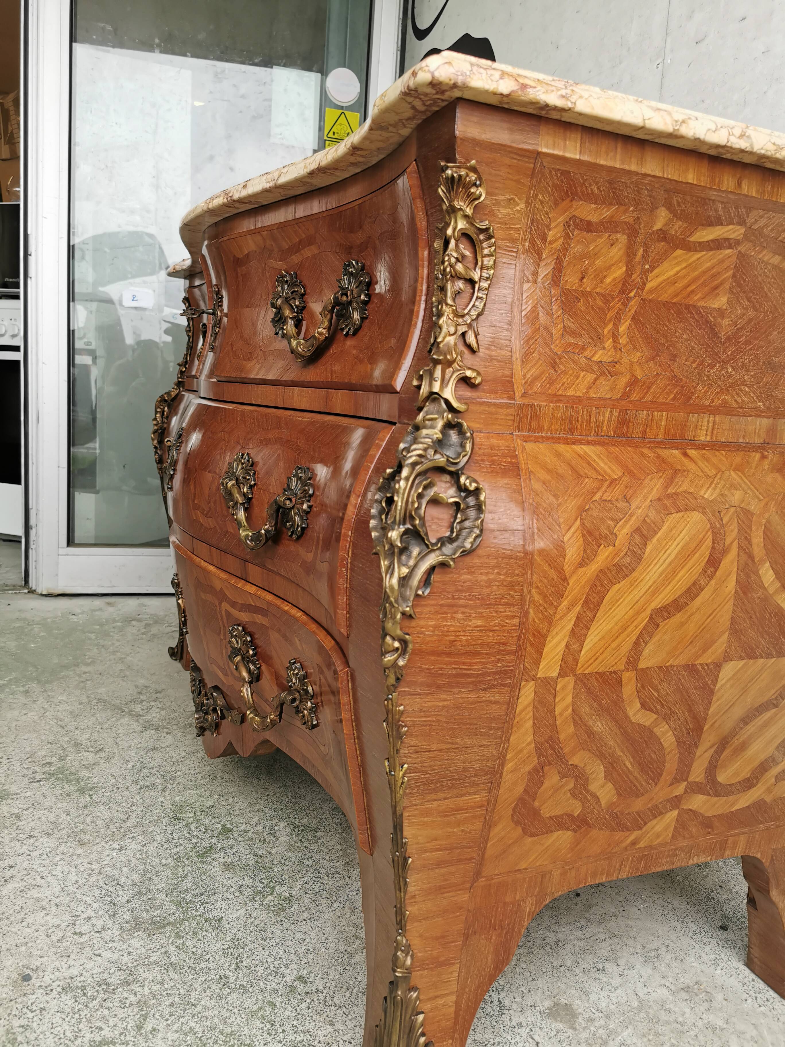 Chest of drawers tomb 1950's style louis xv inlaid
