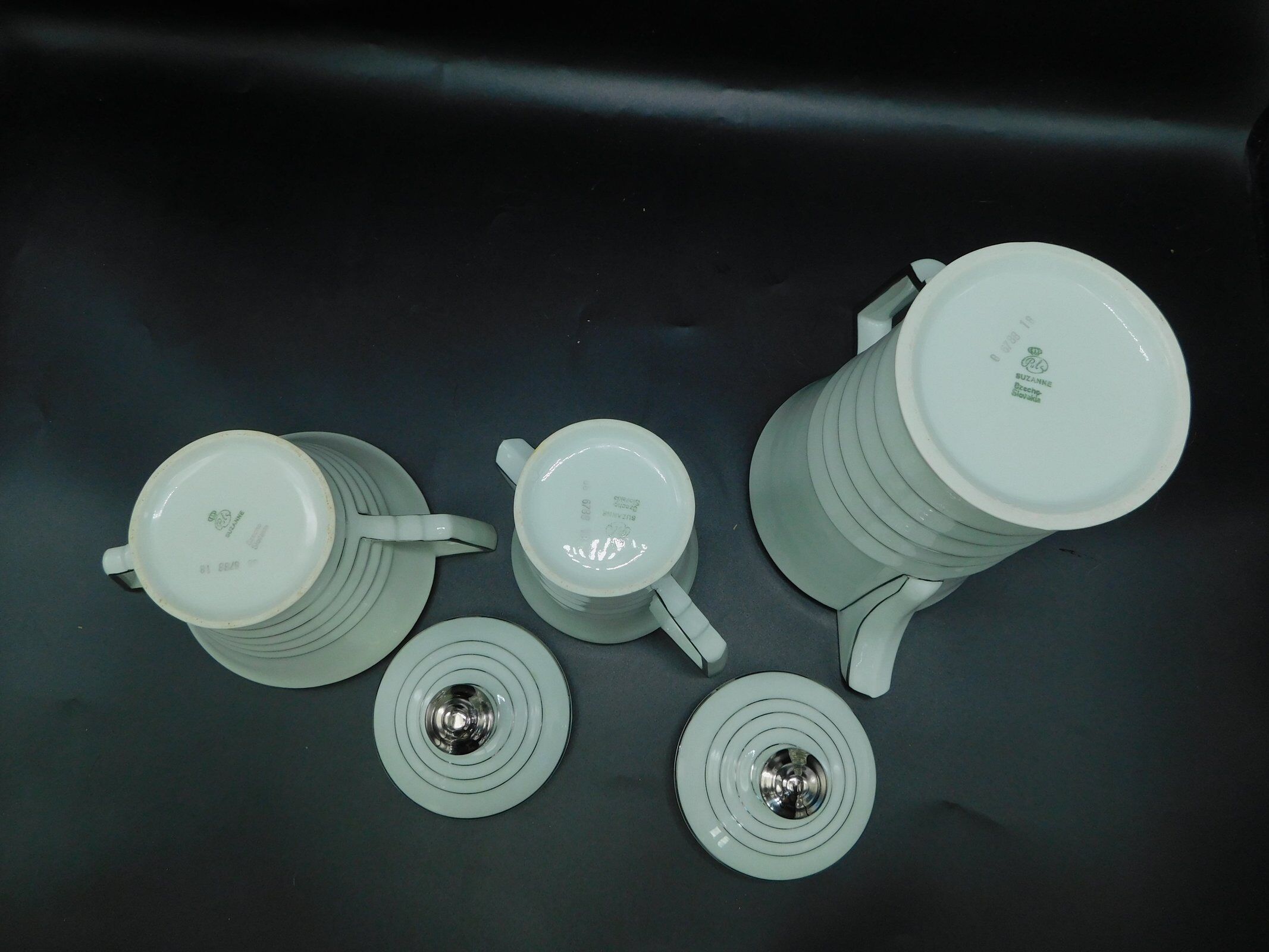 Cafetière, crémier et sucrier, Puls, céladon & argent