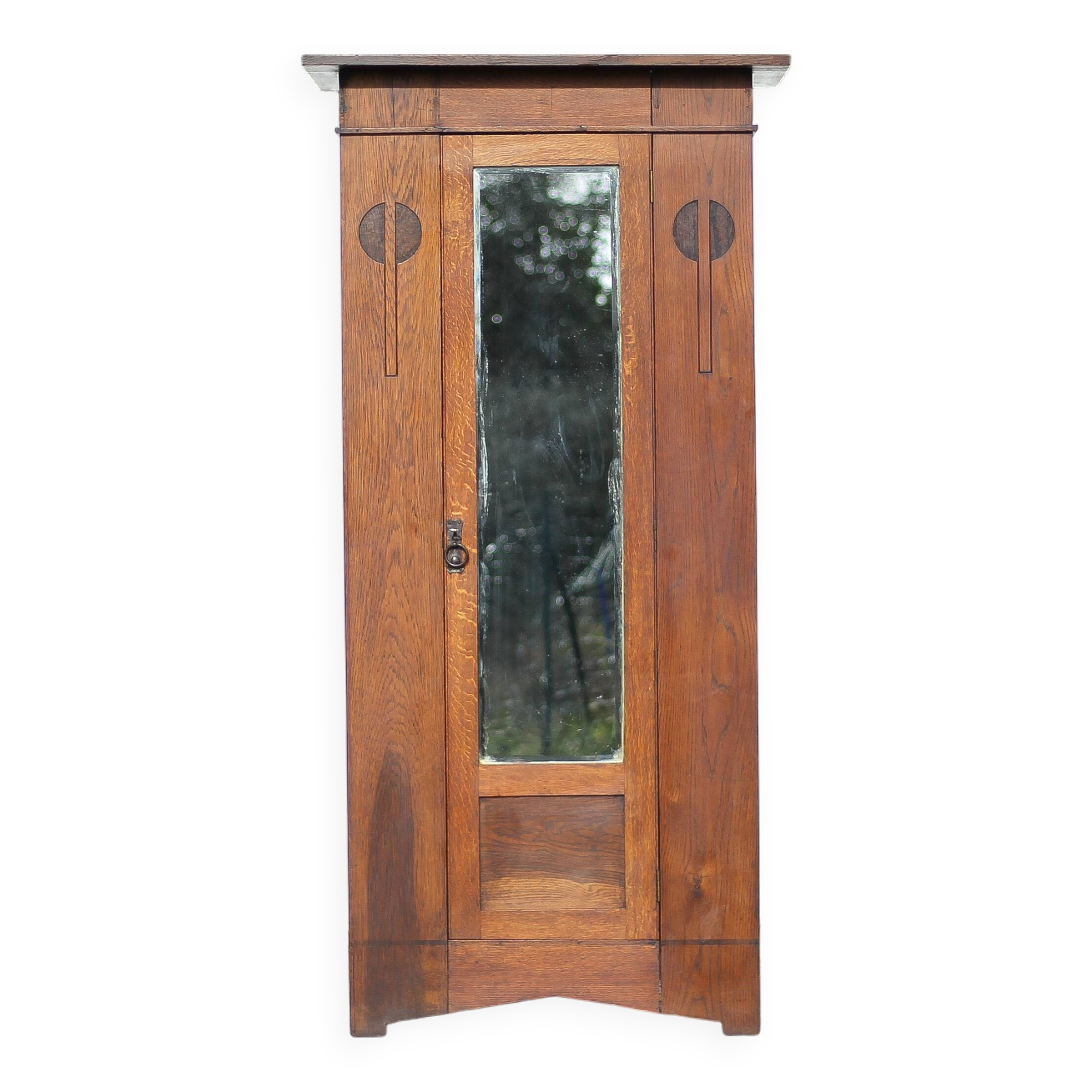 Vintage wardrobe, 1-door wooden wardrobe with beveled mirror, hanging wardrobe