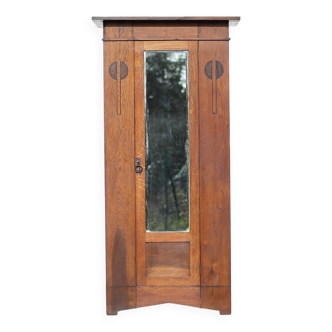 Armoire vintage, armoire bois 1 porte avec miroir biseauté, penderie