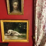 Ancienne huile sur toile représentant une scène de nu