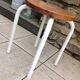 Old wooden stool and white lacquered feet industrial style, 60-70