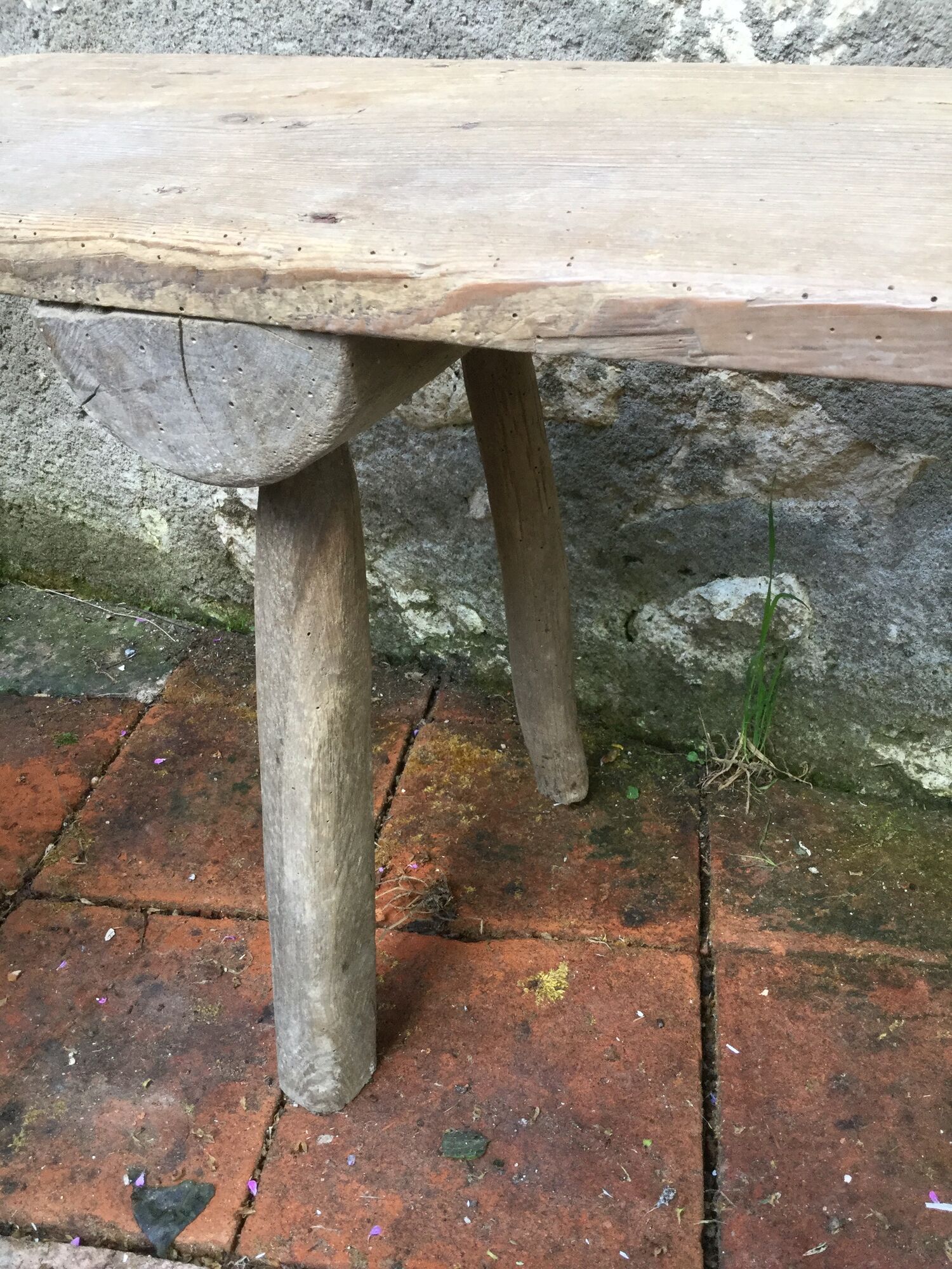 Farm old wooden bench of the 1950s