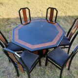 Octagonal table paul michel lacquered black and elm magnifying glass