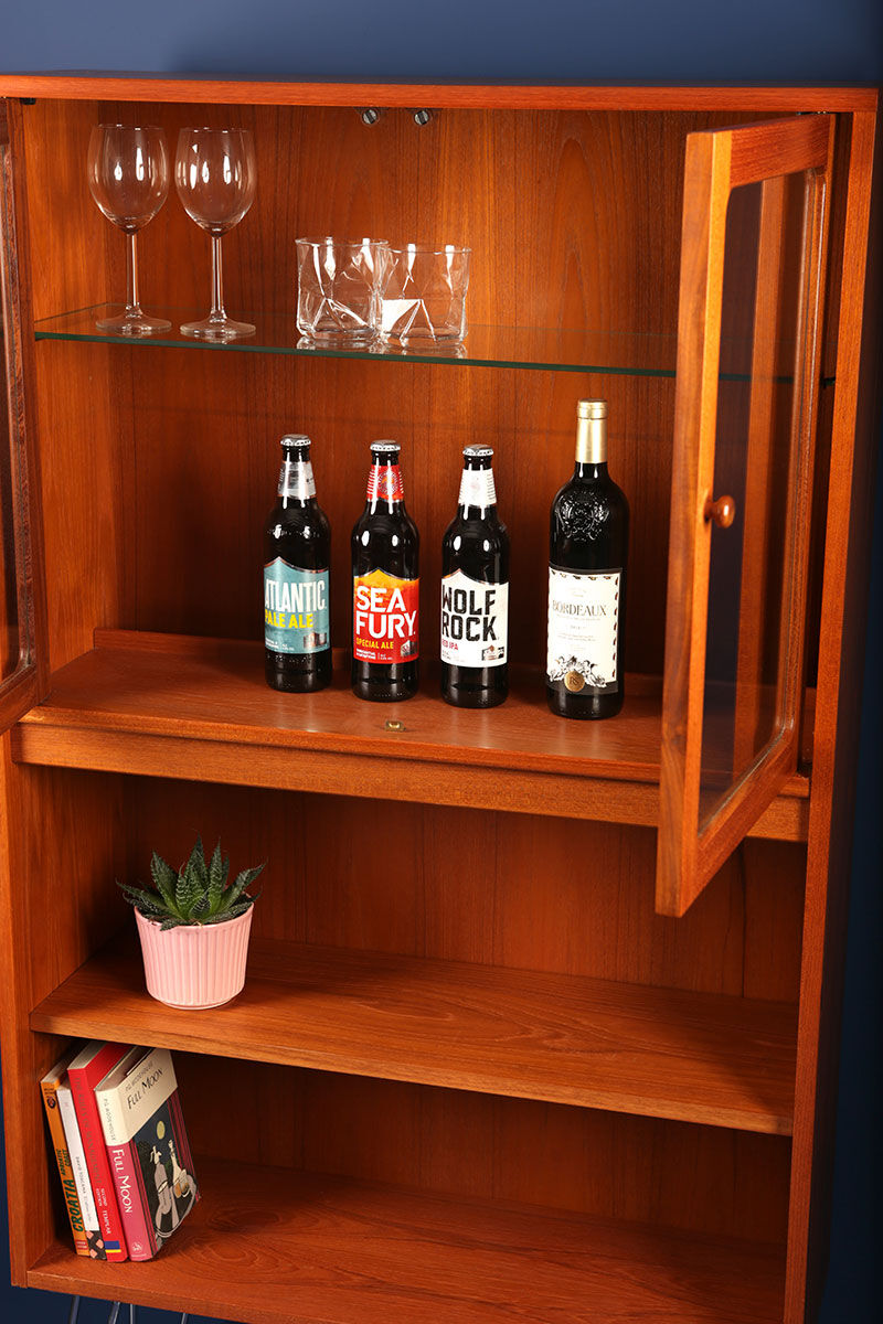 Fresco drinks glass display cabinet on hairpin legs by G-Plan 1970s