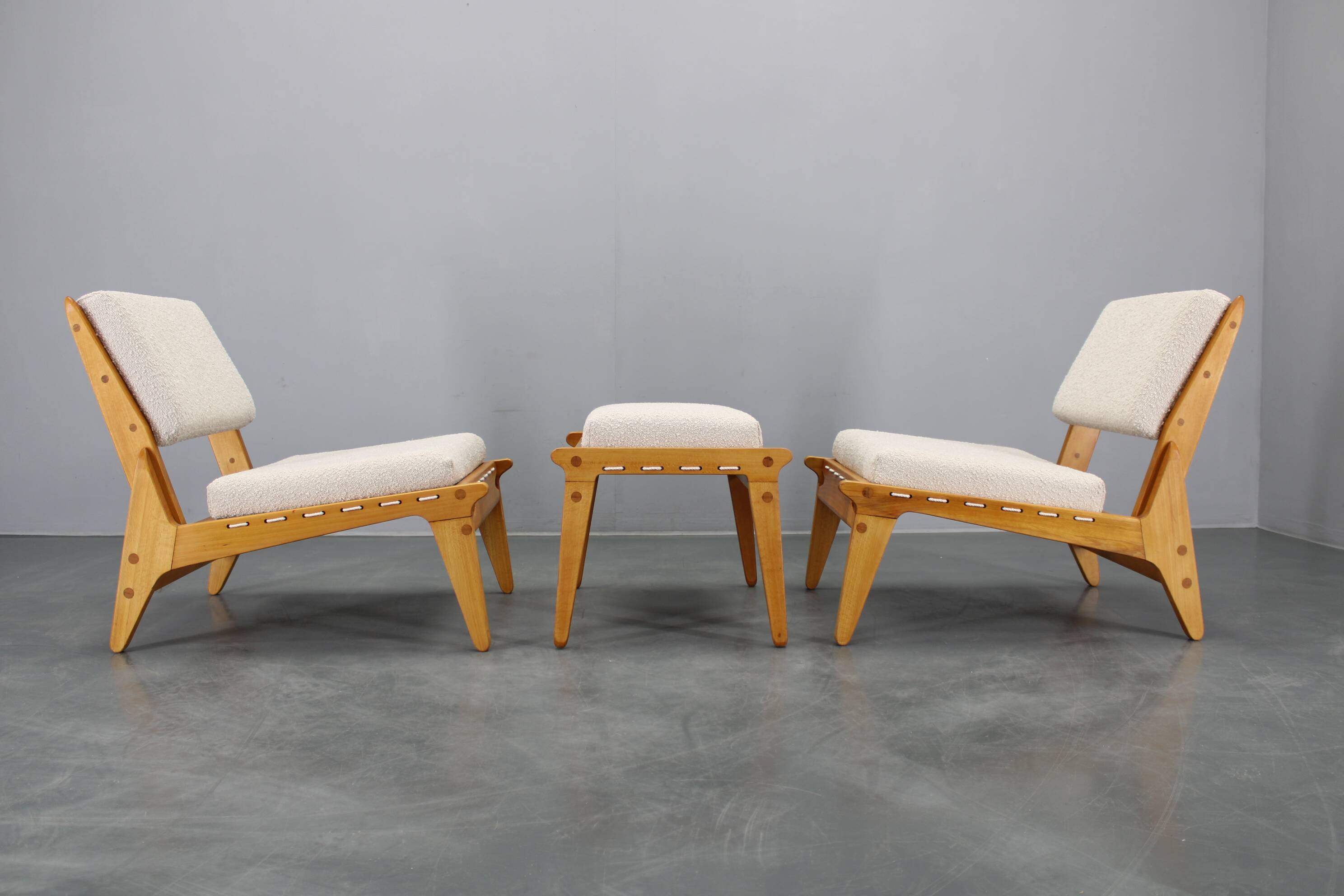 1950s pair of restored Uno and Osten Kristiansson "Hunting" chairs and ottoman