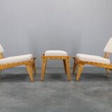 1950s pair of restored Uno and Osten Kristiansson "Hunting" chairs and ottoman