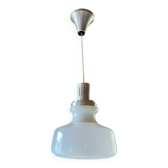 White opaline chandelier, vintage, 70s