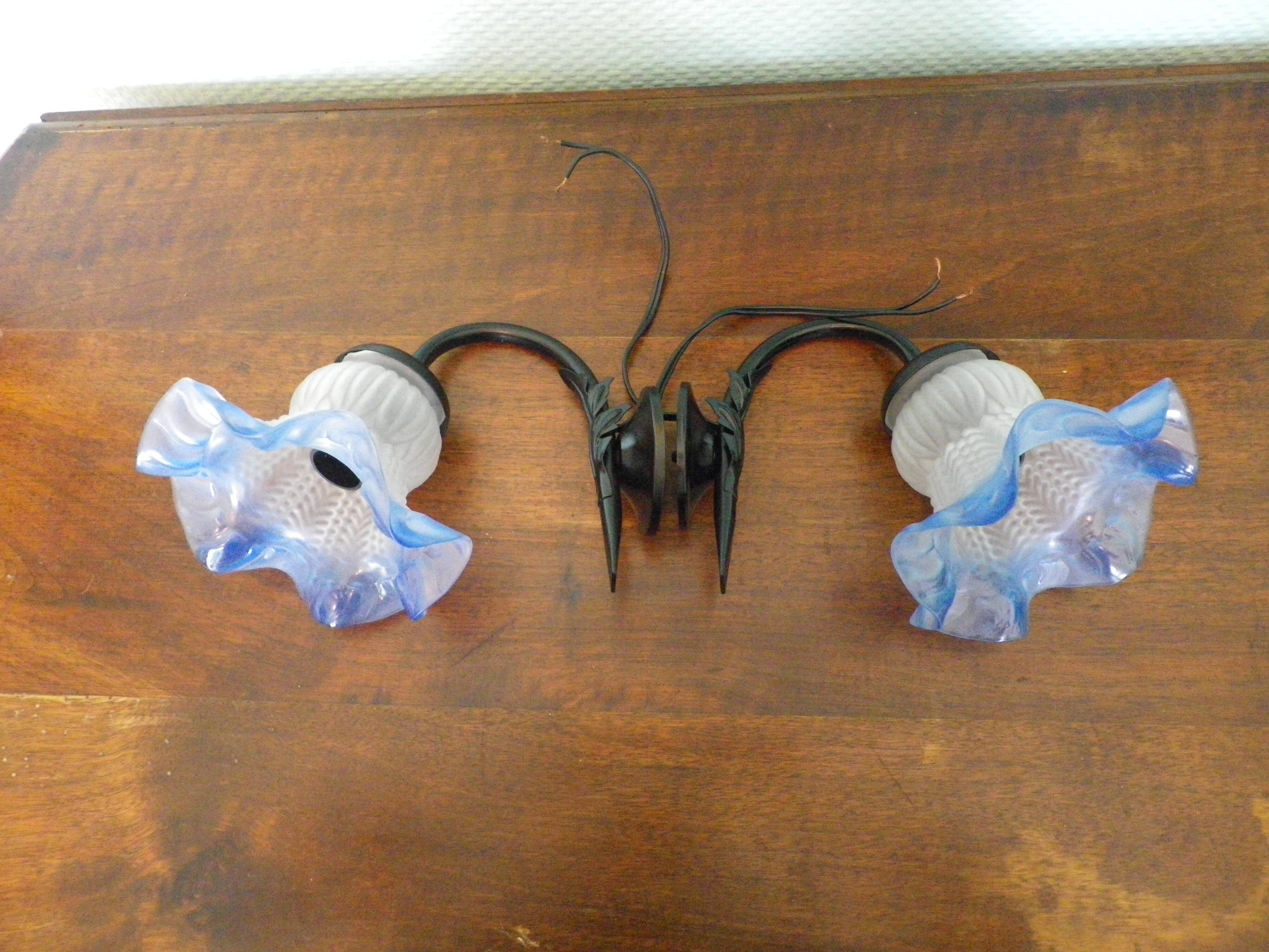 Vintage Wall Sconces with Opaline Glass, 1970s, Set of 2