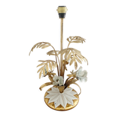 Tablelamp with brass leaves and ceramic flowers hollywood regency