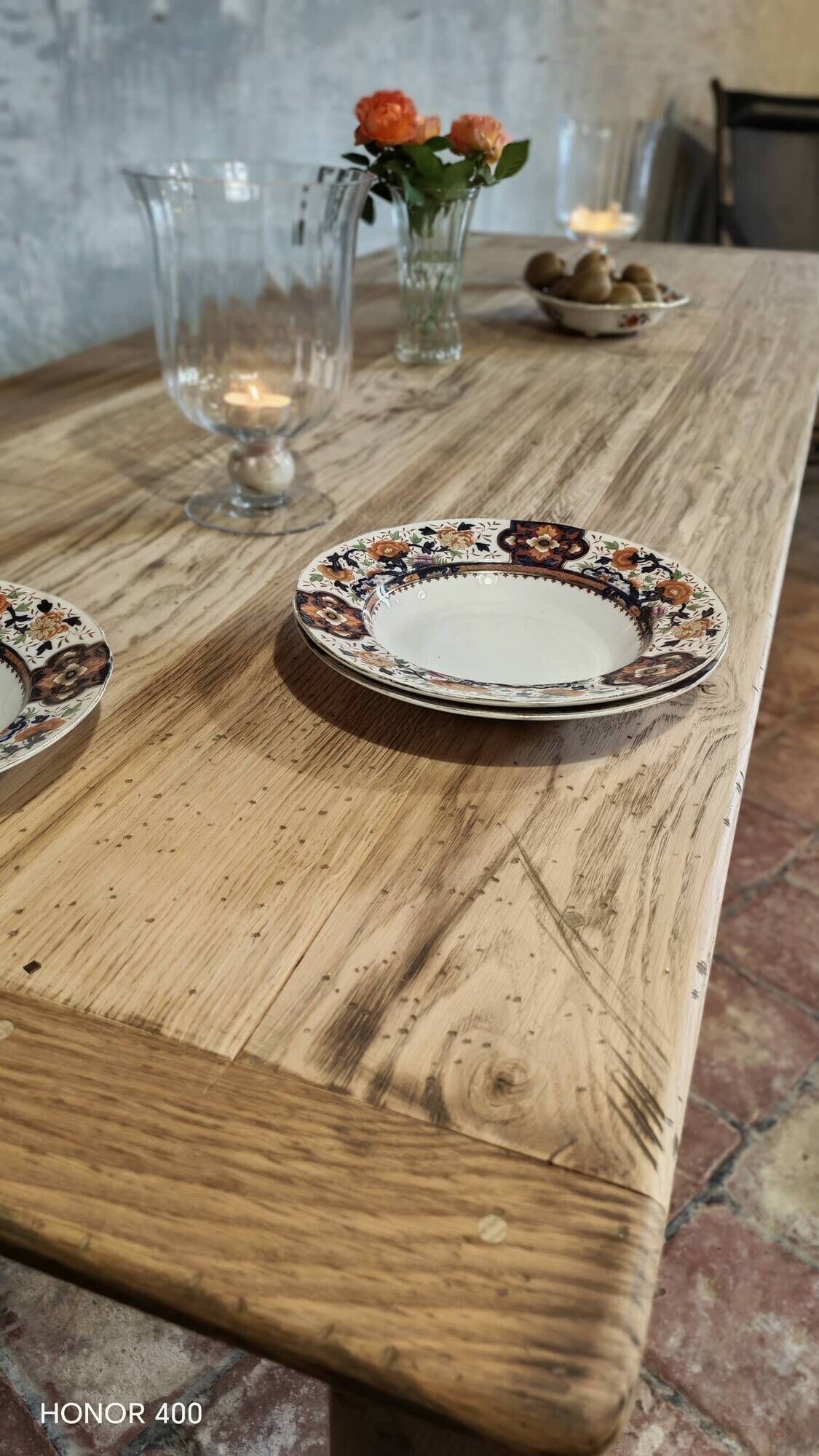 Solid oak farmhouse table "brut" 247x89, top "chocolate oak"