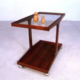 Vintage Modernist Serving Bar Cart in Walnut with Glass Top, Germany 1960s