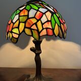 Tiffany lamp with bronze naiad base, 20th century