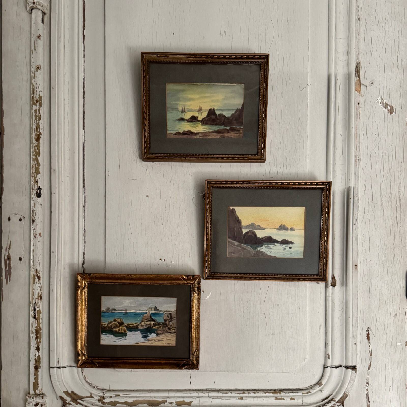 Watercolors on paper depicting rocky coasts 20th century by L. Roger