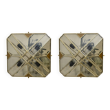 Mid-Century Modern Italian Brass and Frosted Glass Ceiling Lights, '70