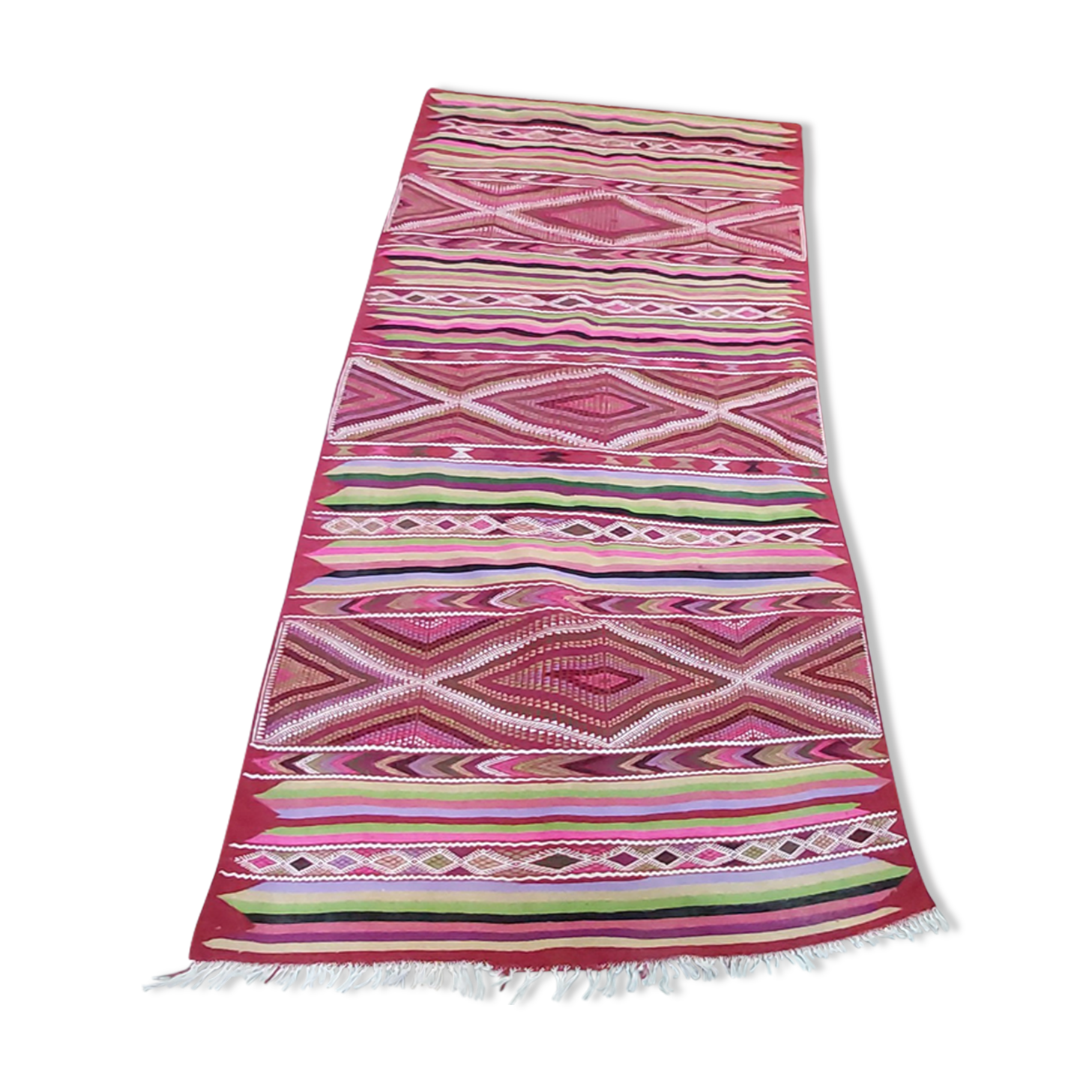 Handmade pink kilim rug in pure wool - 220x100cm