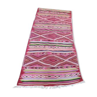 Tapis kilim rose multicolore fait main en pure laine - 220x100cm