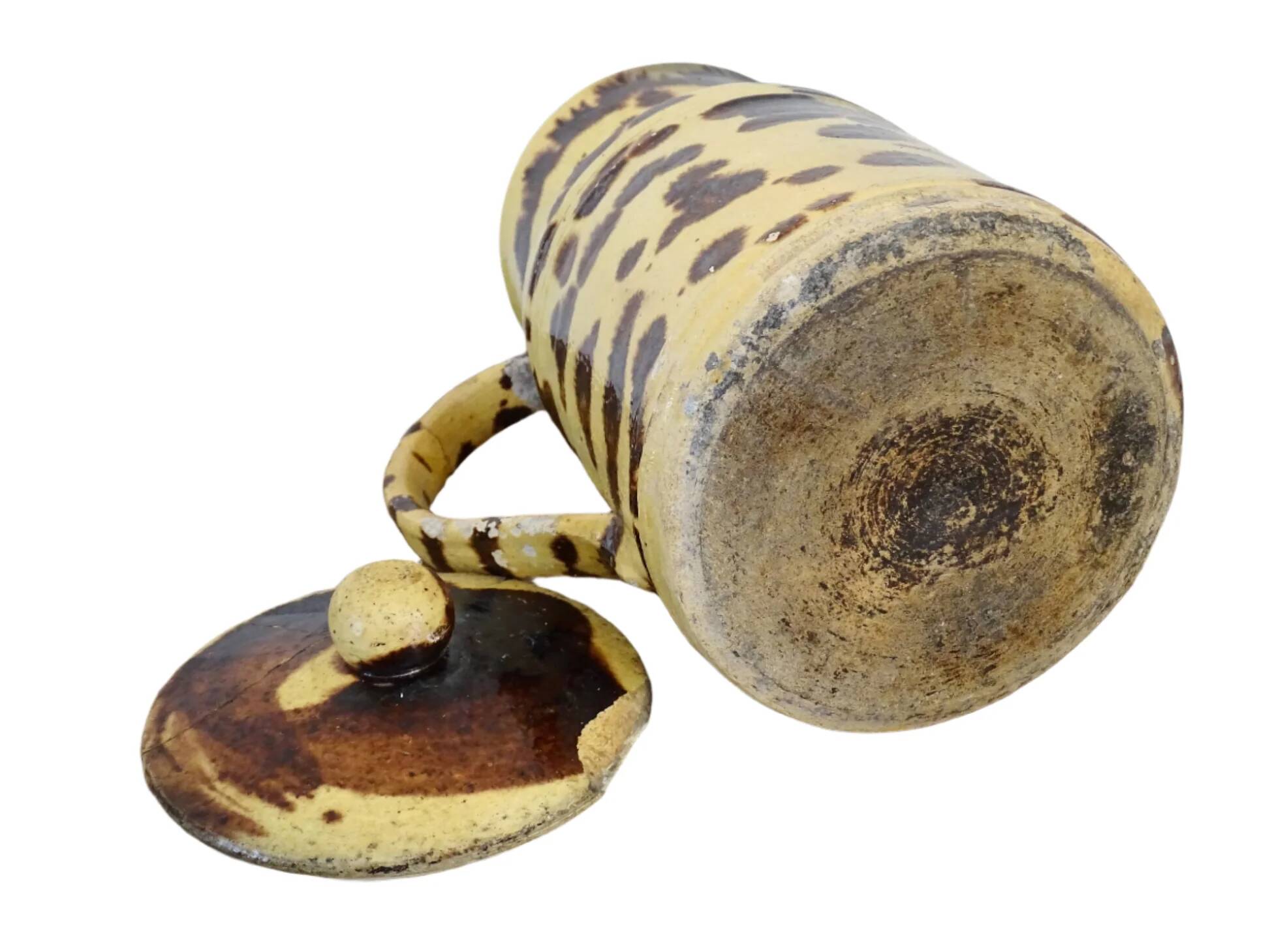 Grand pichet ancien en faïence française avec couvercle, provenant de Dieulefit