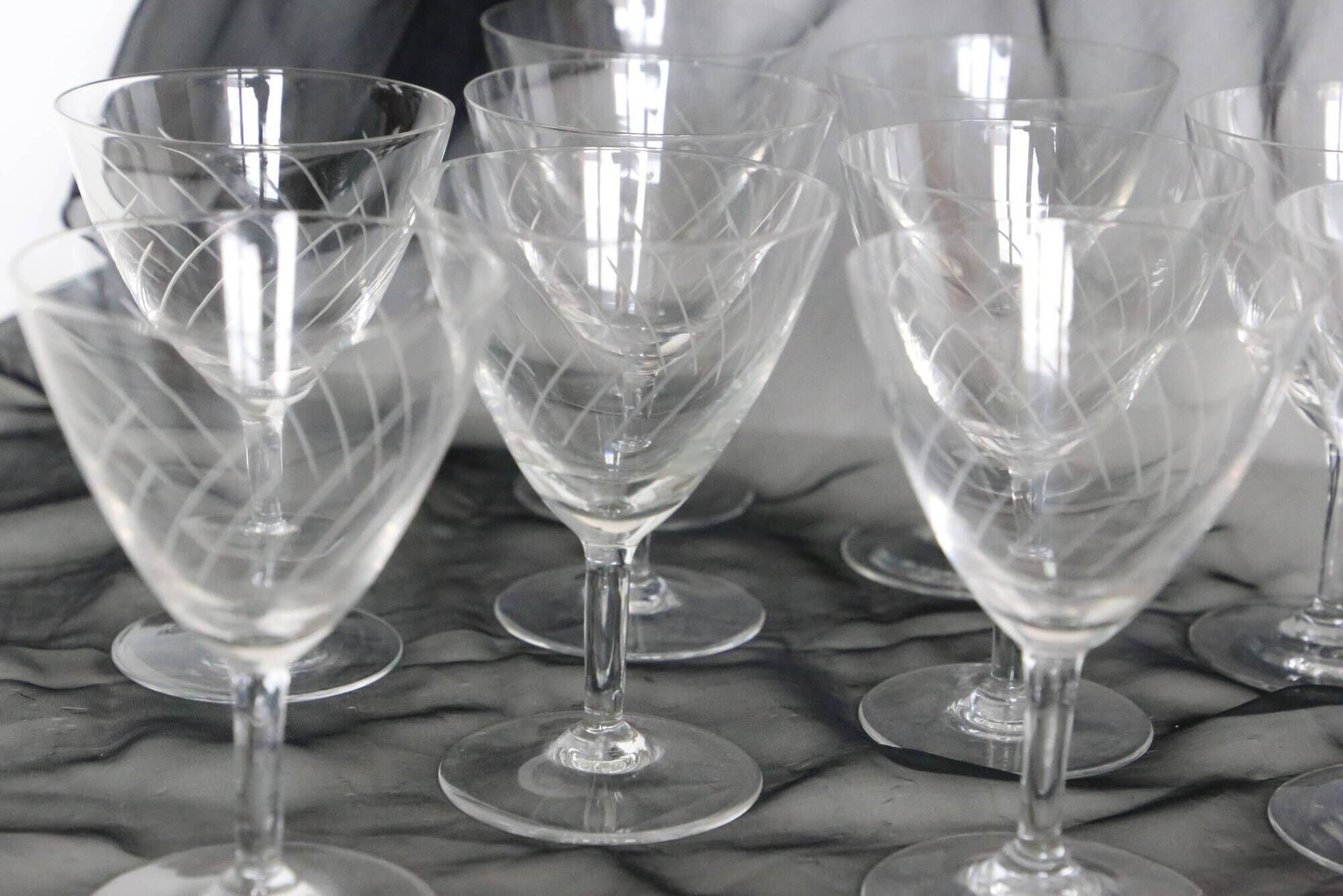 Set of 11 crystal walking glasses, 1940