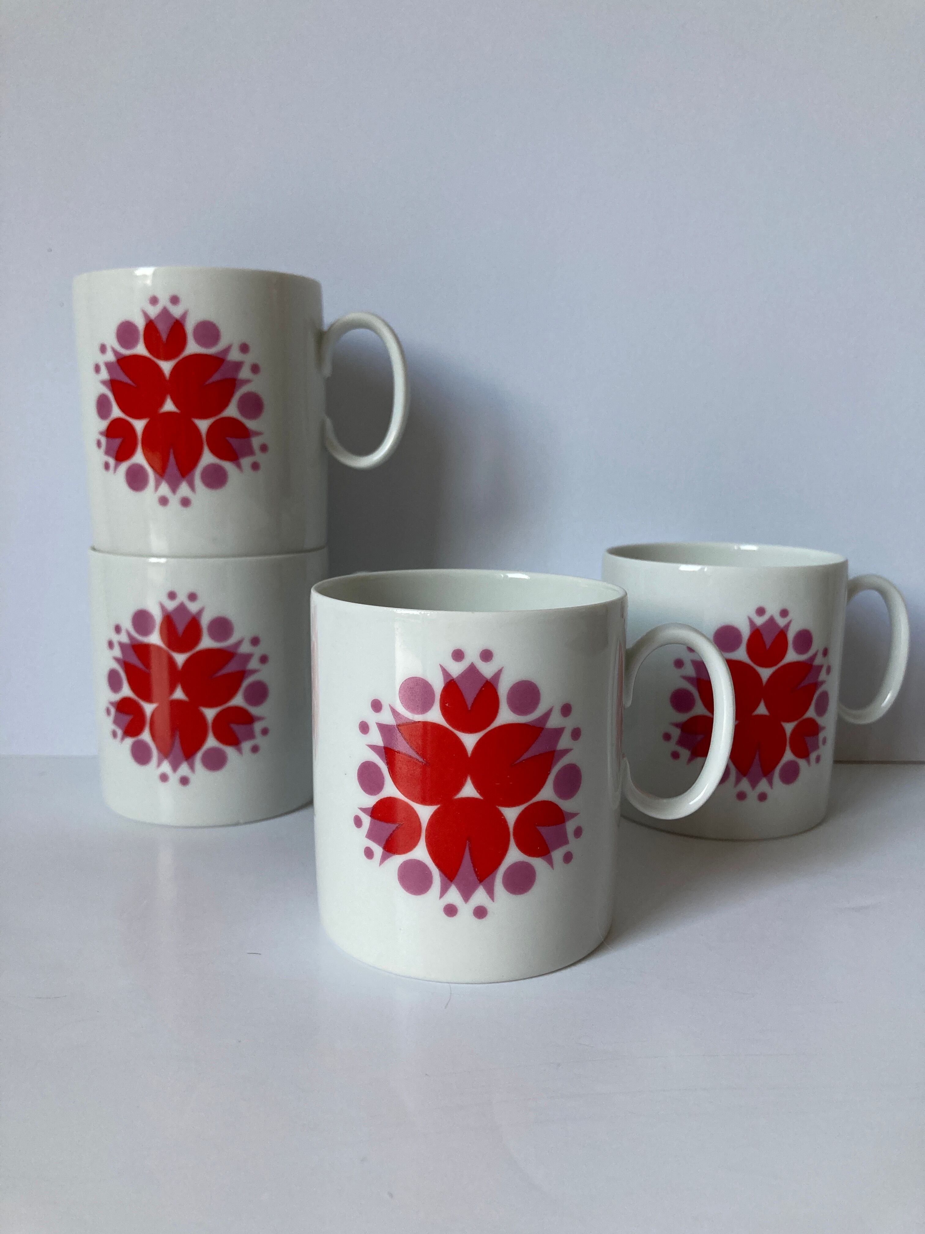 Set of 4 cups white porcelain coffee, 60s